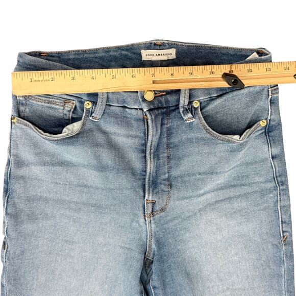 Good American Good Legs Crop Blue665 Light Wash Raw Hem Skinny Jeans size 4 / 27 - Picture 4 of 9